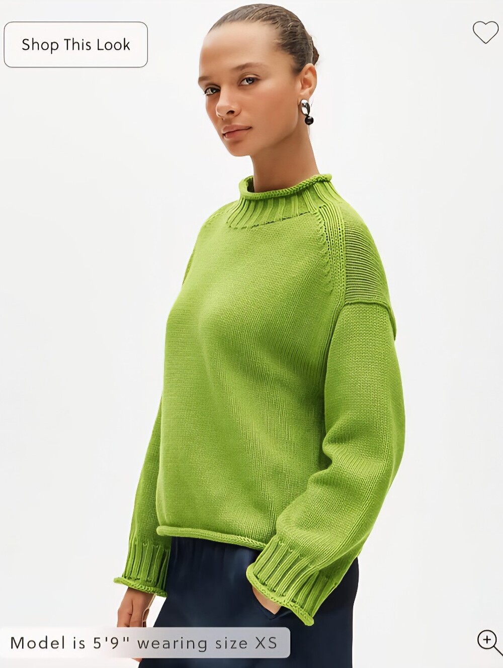 J. Crew Rollneck Sweater August Peridot Green 100% Cotton Mock Neck Medium